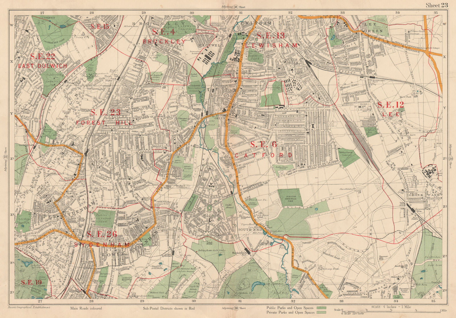 CATFORD Brockley Lee Lewisham East Dulwich Forest Hill Sydenham. BACON 1927 map